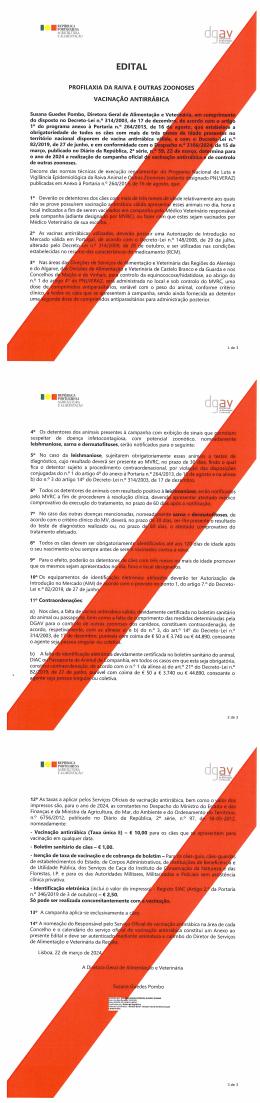 Informação - Campanha de Vacinação Antirrábica e Identificação Eletrónica 2024